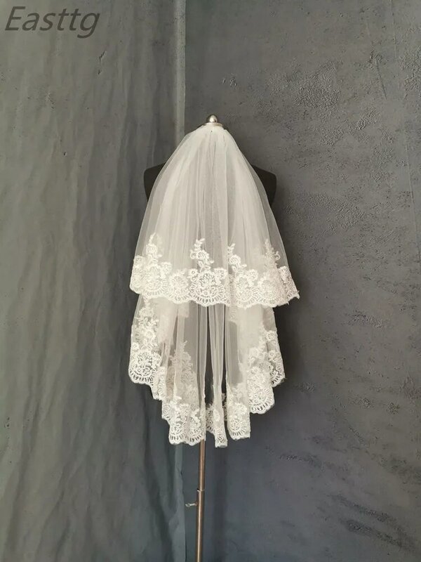 Veu De Noiva White Ivory Elbow Length Veil Wedding Veils Two Layer Lace Bridal Accessories Veil with Comb Velos De Novia