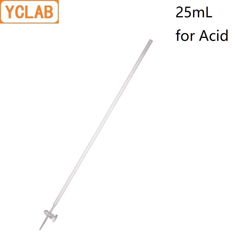 YCLAB 25 мл буретка с заглушкой для кислотного класса А, прозрачное стекло, лабораторное химическое оборудование