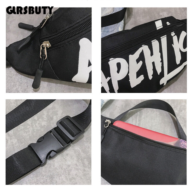 GLRSBUTY Women Waist Bag 2019 Letter Fanny Packs Hip-Hop Belt Bag Harajuku Shoulder Female Sling Chest Pocket Fashion Pocket
