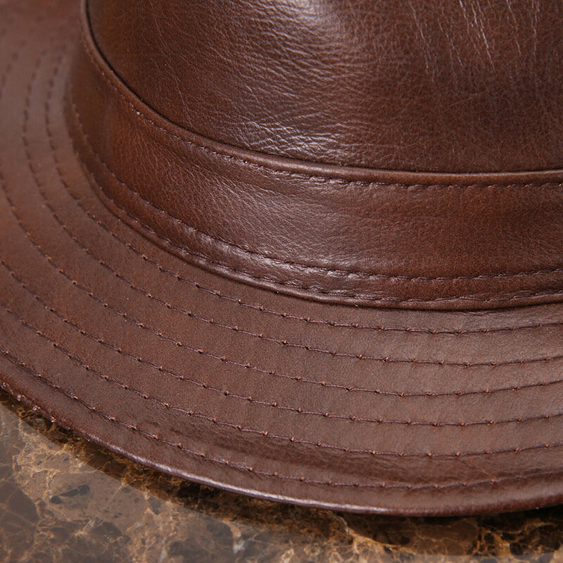 Sombrero de Jazz de piel auténtica para hombre, gorro de vaquero de piel de oveja, ala ancha, B-7284, 100%