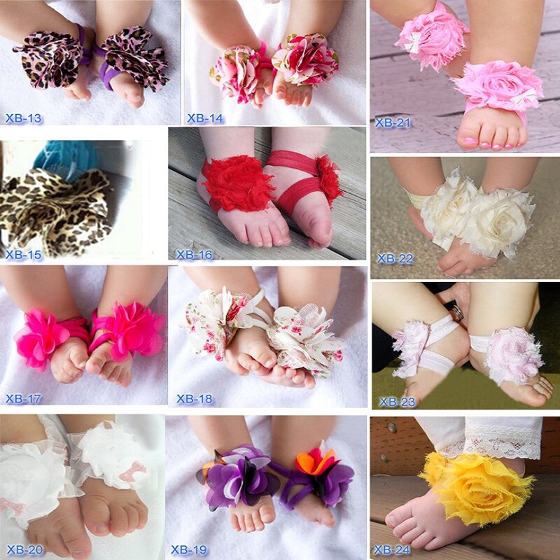 2020 Hooyi Chiffon Floral Baby Mädchen Fuß Blume Kinder Zubehör Newborn Schuh Armband Elastische Haar Socke Pantoffel F5