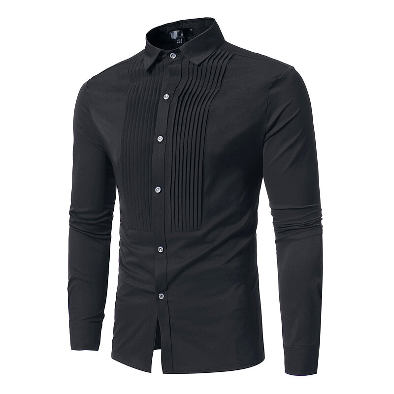 단색 남성 셔츠 턱시도 셔츠, 신부 웨딩 셔츠, 긴팔 슬림 핏 캐주얼 남성 드레스 셔츠, Camisa Masculina XL