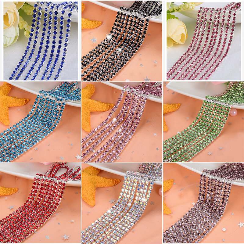 1yard/pièce 30 couleurs SS6-SS16 verre cristal strass chaîne fond argenté coudre sur tasse chaînes pour bricolage vêtements sacs décorations