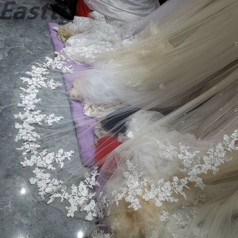 صور حقيقية حجاب الزفاف طبقة واحدة 3.5 متر فاخر طويل أبيض عاجي إكسسوار الزفاف الحجاب للعرائس الدانتيل طرحة زفاف مع مشط