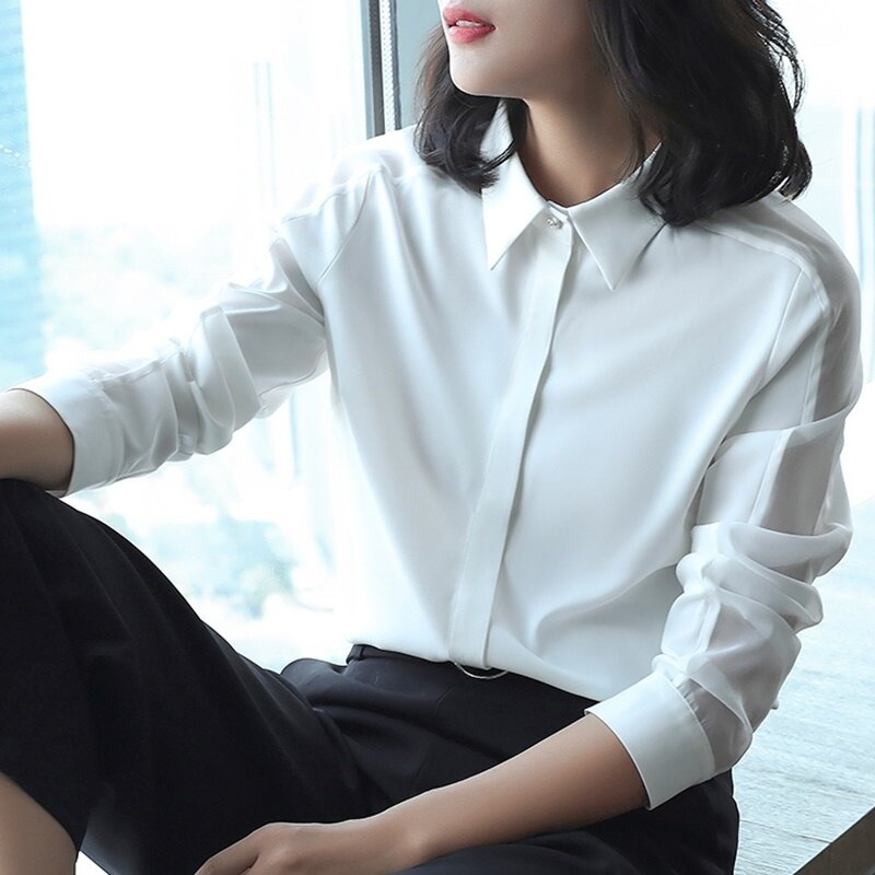 Ol Women Tops And Blouses Business Workwear Summer Solid Plus Size Long Sleeve Shirt Female Korean Fashion Woman Clothing DD2081