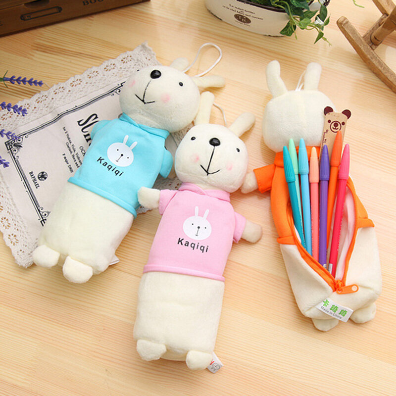Cute Cartoon Kawaii Plush Pencil Case Creative Lovely Rabbit Pen Bag For Kids Gift School Supplies Size: 5*30cm