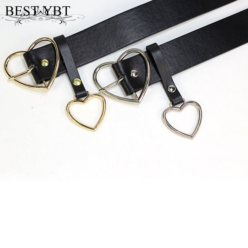 Best YBT-Cinturón de piel sintética para mujer, cinturón de moda con hebilla de Metal con broche en forma de corazón, cinturón de decoración para vestido de fiesta, talla 105 cm