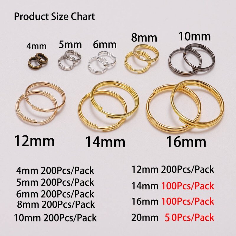 Lote de 50-200 unidades de anillos abiertos de 4-20mm, conectores de anillos divididos de doble bucle para suministros de fabricación de joyas DIY