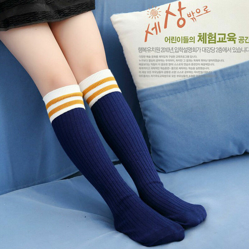 베이비 키즈 유아 소녀 무릎 높은 양말 스타킹 다리 따뜻하게 Age3-11 소녀 줄무늬 무릎 양말