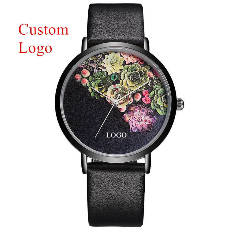 Bsl1011 relógio em branco de quartzo de couro preto relógio personalizado rosto feminino oem design seu próprio relógio de sublimação rosto disponível