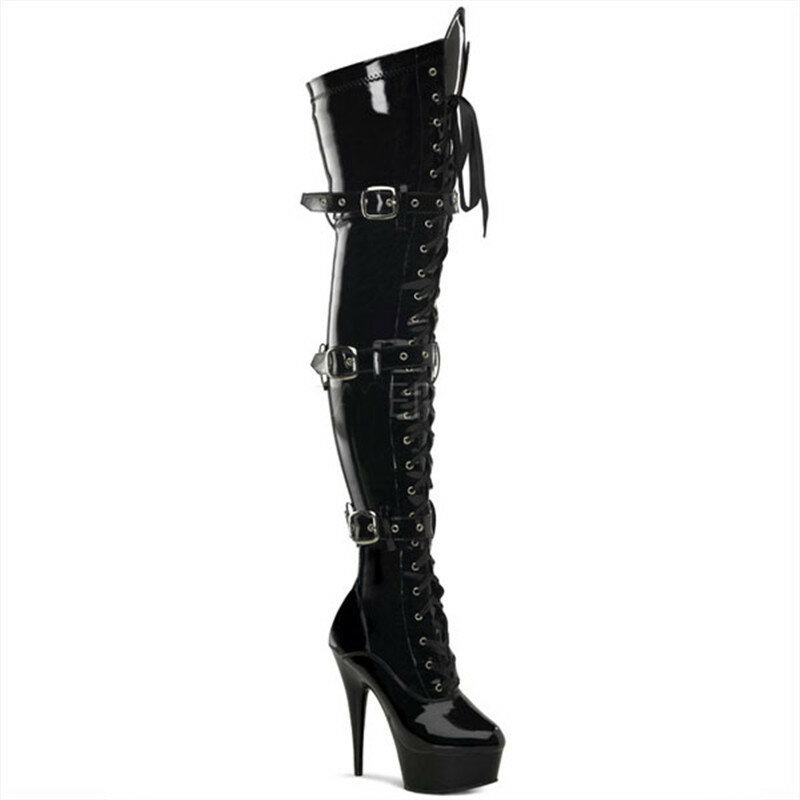 15CM High-Heeled Shoes Platform Front Buckle Strap Over The Knee Boots Round Toe Boots Ladies' 6 Inch Sexy Thigh High dance shoe