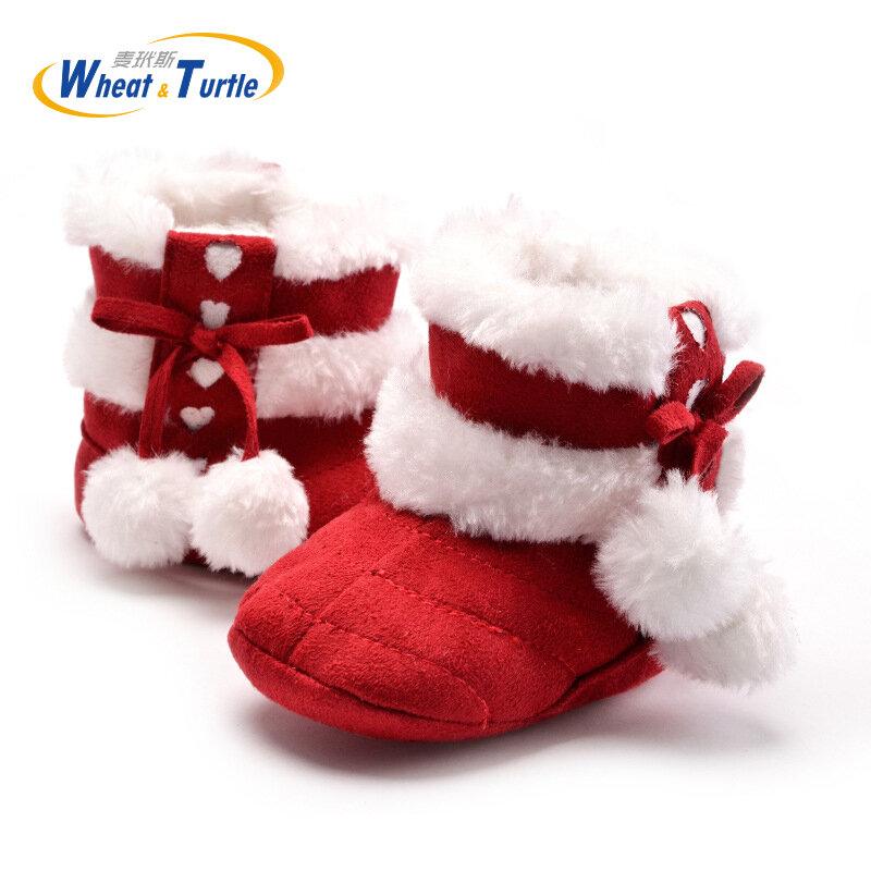 Zapatos de algodón suave para madres y bebés, botas cálidas de invierno para primeros pasos, de piel sintética con bola de felpa, Unisex