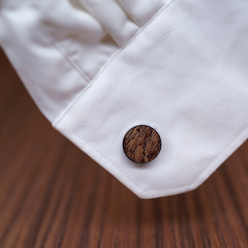 MAHOOSIVE-gemelos de camisa de madera para hombre, botón de puño de marca, gemelos de moda de madera negra, regalo