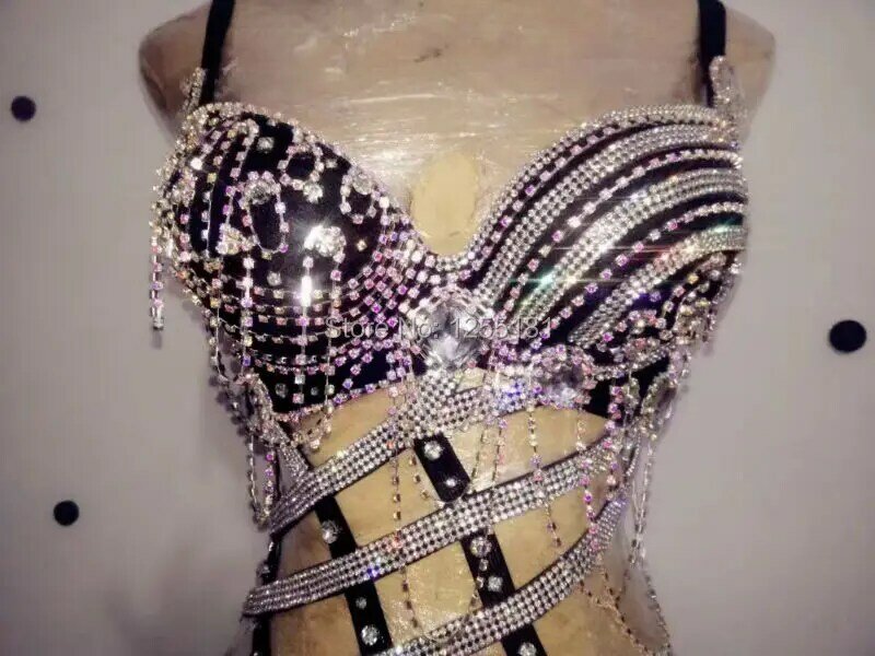 Bling Crystals AB Rhinestones Chains Women's Sexy Costumesarty Outfit Bodysuits Short Costumes Stage Dance Nightclub Wear