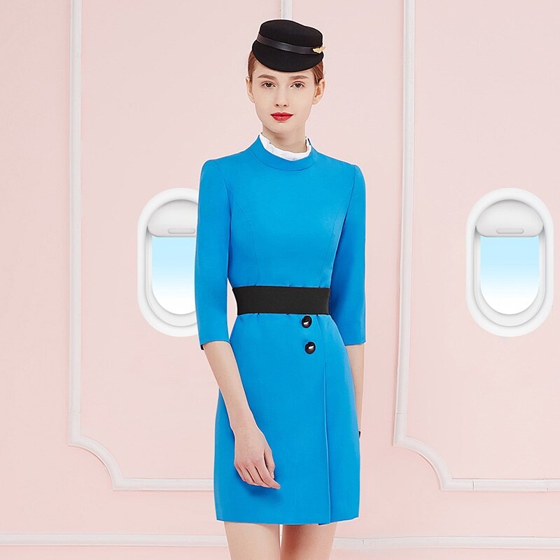 Uniform เที่ยวบินธุรกิจชุดทำงานสวมใส่ Beautician Uniforms ชุด Stewardess สายการบิน Flight Attendant ชุด DD2088