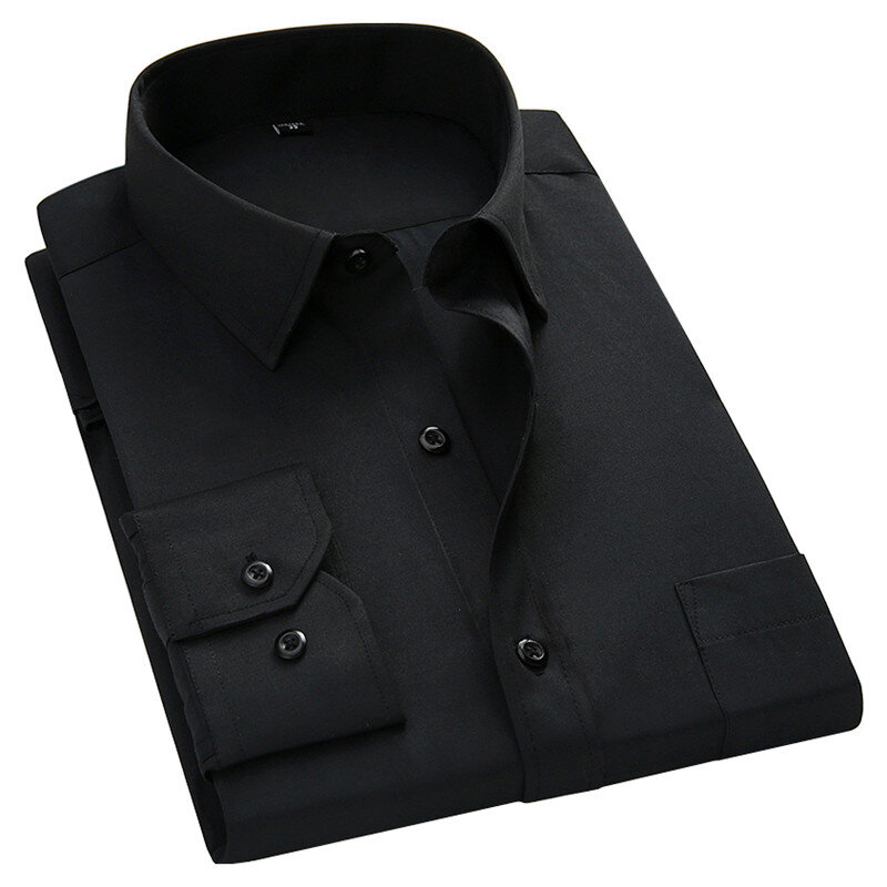 Camisa de manga comprida slim fit masculina, camisas sociais masculinas, casual de negócios, branco clássico, preto, azul escuro, plus size, 8XL, 7XL