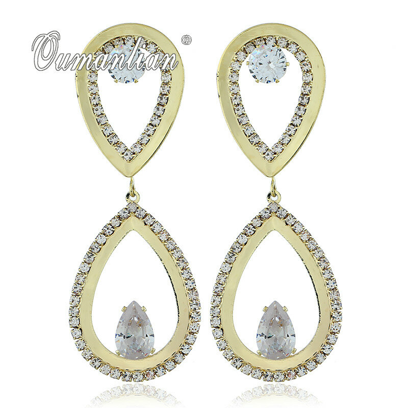 Pendientes geométricos brillantes para mujer, aretes con forma de gota, diamantes de imitación, color dorado y plateado, fiesta de boda E111, 2019