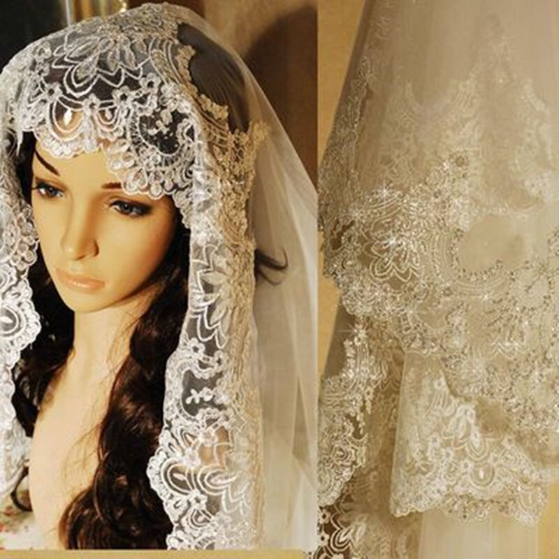 Véu de casamento brilhante, branco/marfim, 3m, 1t, com pente de metal, mantilla, acessórios de noiva