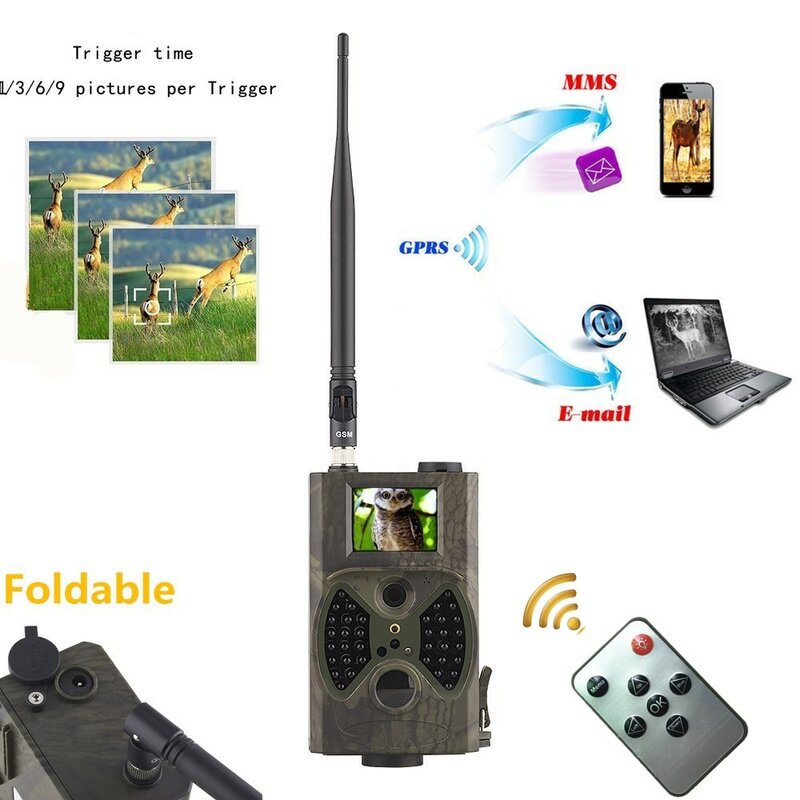 Caméra de chasse et de suivi des sentiers du gibier, 16MP, vision nocturne, 2G MMS SMS SMTP HC300M Celluar, étanche, sans fil, photo piège, surveillance