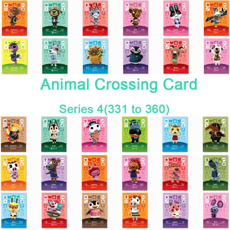 Animal crossing cartão amiibo cartão de trabalho para ns jogos série 4 (331 a 360)
