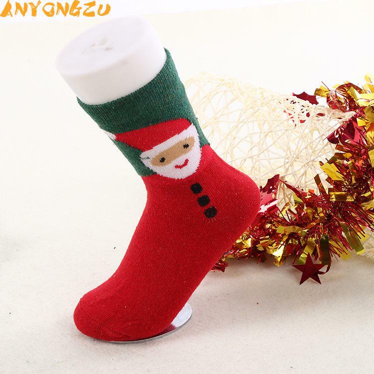 Anyongzu-calcetines gruesos de lana para mujer, medias de tubo, cálidos, para Navidad, 23cm-25cm, 5 par/lote