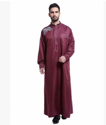 1 teile/los Muslimischen Islamische Kleidung für männer Saudi-arabien Stickerei erwachsene jubba thobe männlichen polyesterpolyol lange casual jubba thobe