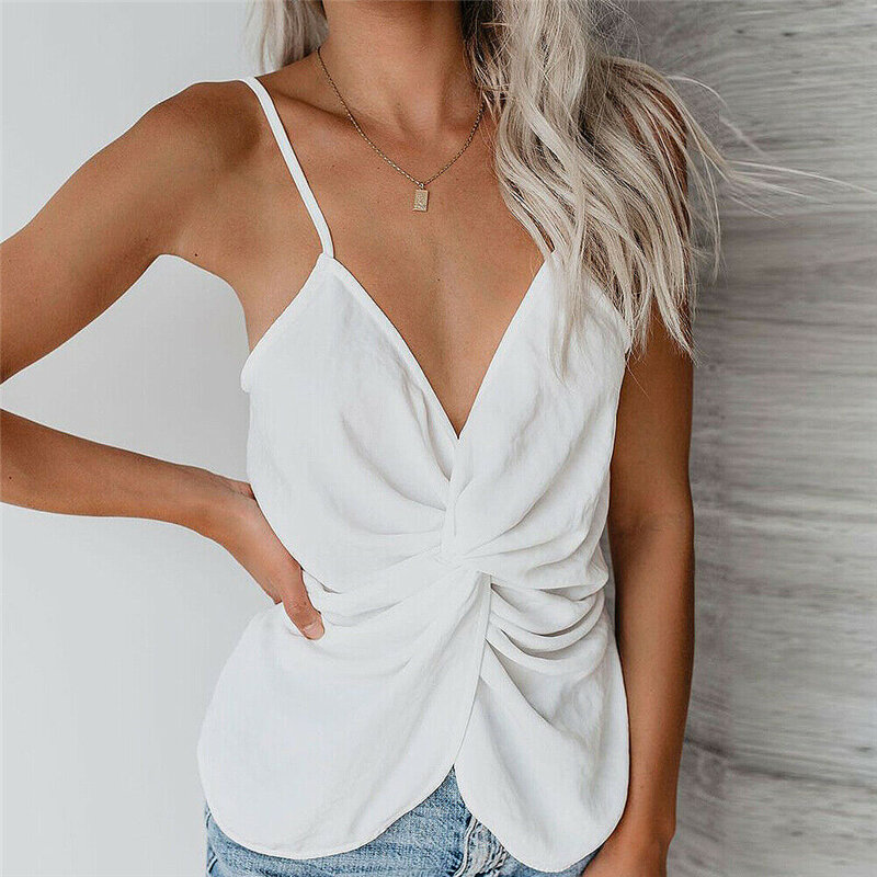 2019 Fashion Summer Top Solid T-shirt Womens Casual Slim Solid Tank Top Vest Off Shoulder Halter top Ropa de mujer