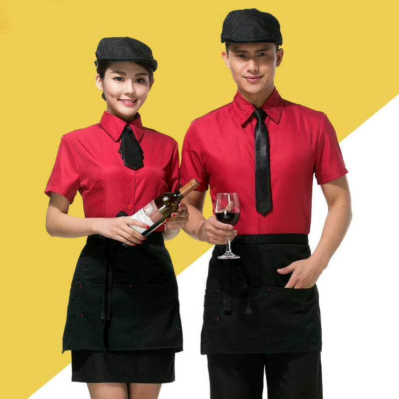 Pelayan Pakaian Kerja Jaket Lengan Pendek Wanita Cafe Klub Overall Restoran Hot Pot Toko Hotel Pelayan Pria Single Top h2250