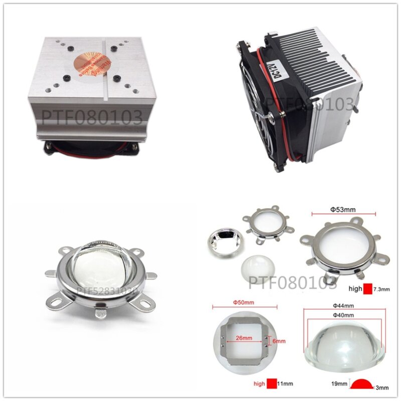 Radiador de resfriamento LED dissipador, suporte refletor, ventiladores para alta potência, lente 60, 90, 120 graus, 20W, 30W, 50W, 100W