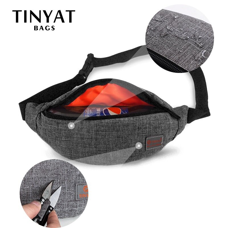 TINYAT-Bolsa de cintura de lona funcional para homens e mulheres, Fanny Pouch, Banana Bags, Hip Bag, Banana Pack, cinto de telefone, casual, masculino
