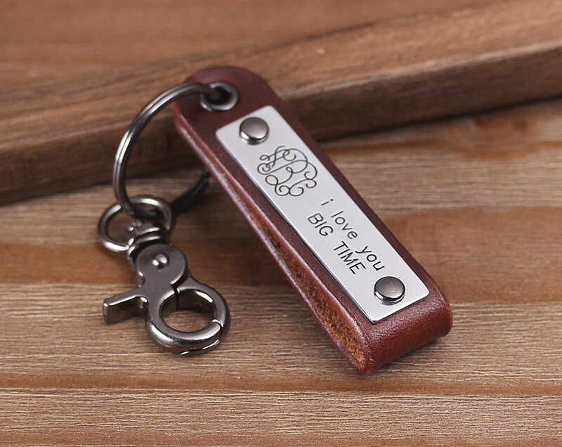 Monogram Leather Keychain - Personalized Keychain - Initial Leather Keychain - I love you Big Time Keychain - Gift for Him - Hus