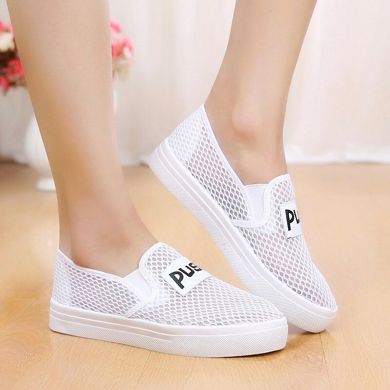 2019 new breathable white shoes female summer hollow one pedal flat bottom lightweight student shoes casual wild tide shoes