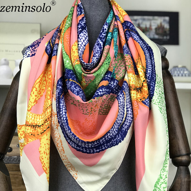 2021 Bandana Foulard Hijab Schal für Damen 130x130cm Mode Seide Schal Frauen Luxus Marke Gedruckt Kopf Platz schals Schals