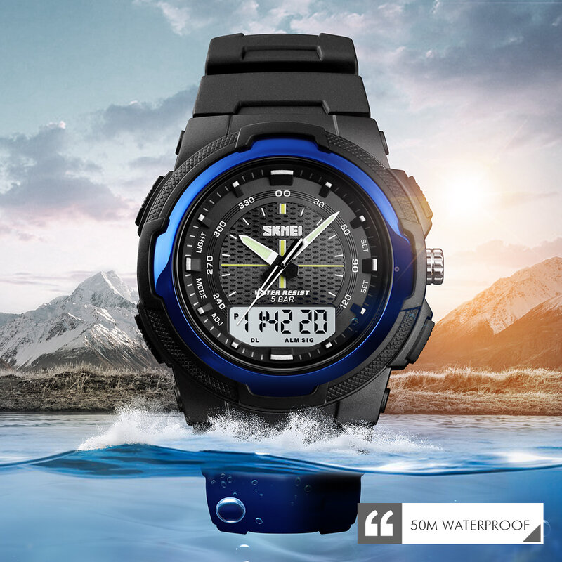 New SKMEI Men's Sports Watches Luxury Dual Display Quartz Clock Men 50M Waterproof Military LED Digital Electronic Wrist Watches