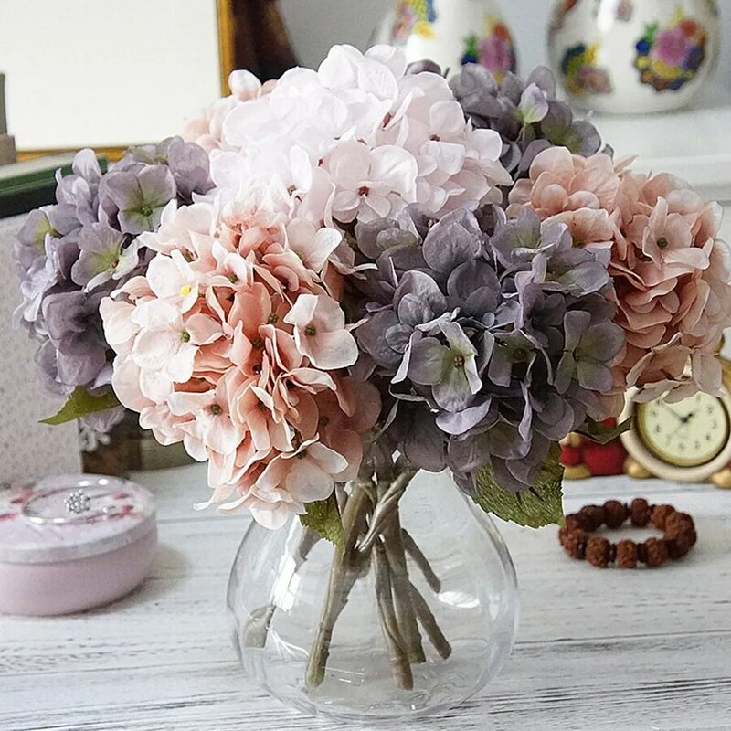 Fleurs artificielles d'automne en soie hortensias fleurs de mariage bouquets de mariée décoration pour table maison fausses fleurs artisanat en plein air
