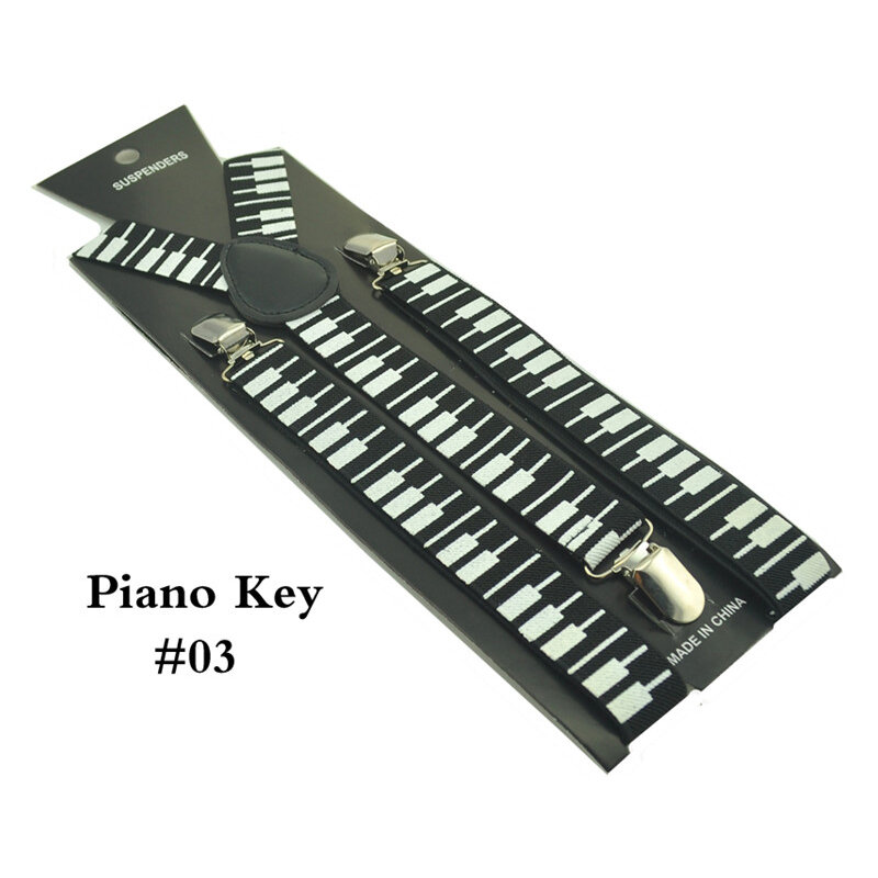 2.5cm masculino feminino unissex "piano chave board" suspensórios 3 clipes suspensórios elásticos suspensórios para calças titular y-back