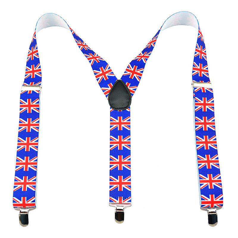 メンズクリップオンブレース伸縮性3.5cm,幅の広い,英国の旗が付いたサスペンダー,ストラップ付きの調節可能なストラップ