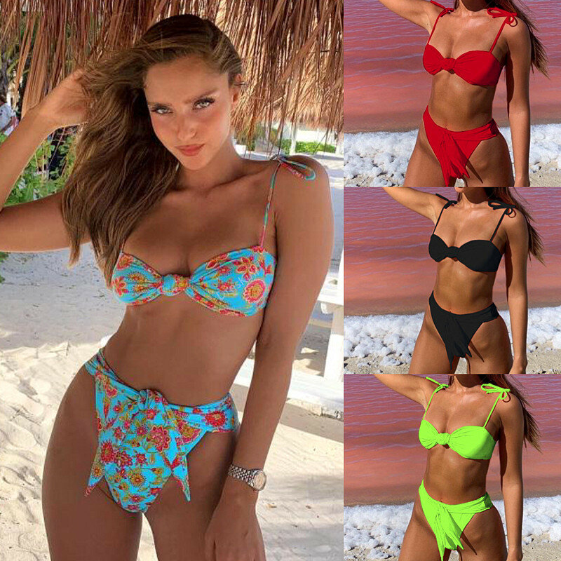 Badeanzug Badeanzug Frauen Reine Farbe Hohe Taille tanga bikini set Padded Sommer weibliche Biquini monokini