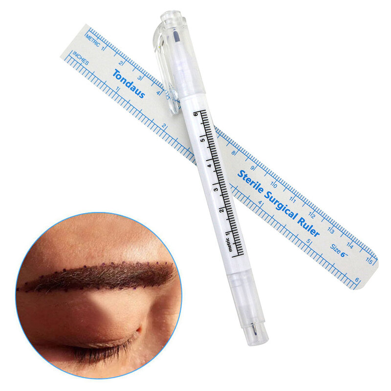 2Pcs/set Medical Surgical Scribe Pen Eyebrow Piercing Marker Pen Sterile Surgical Ruler Permanent Tattoo Beauty Accessories