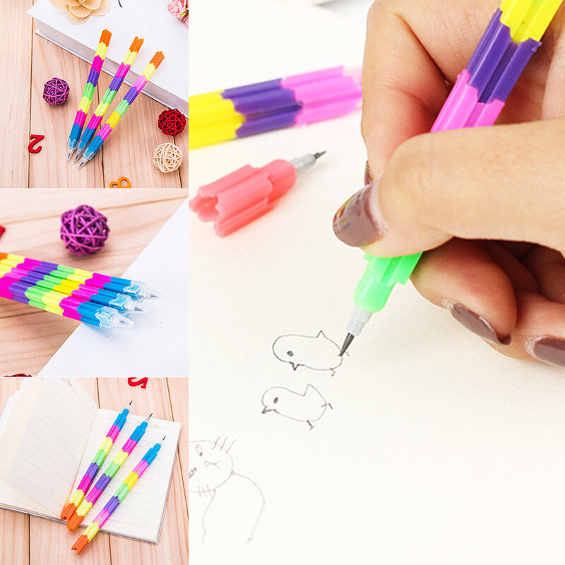 5 pièces Bureau Crayons Arc-En-Ciel Stylo Papeterie Blocs D'épissure Interchangeable Jouet D'école Outils Crayons Enfants Cadeau En Plastique