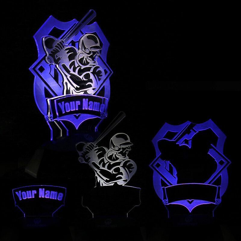 야구 플레이어 3D 라인 램프 사용자 정의 이름 LED 야간 조명 테이블 램프 소프트볼 운동 선수 맞춤형 LED 디자인 램프 선물