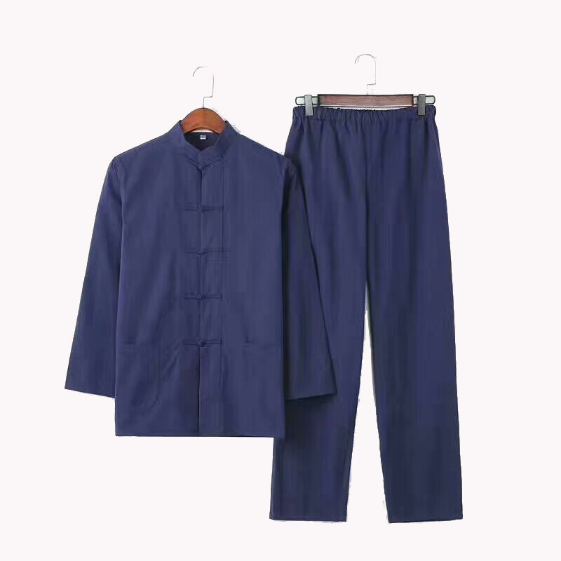 Conjunto de jaqueta + calças compridas masculina, 2 peças, lisa, kung fu, 100% algodão tradicional chinês, wu shu tai chi, yzt0808