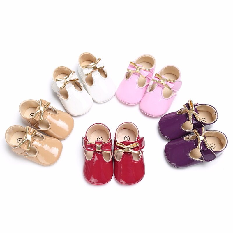 Puseky dulce Casual princesa niñas bebé niños Pu cuero sólido cuna bebé niño lindo arco zapatos 5 colores