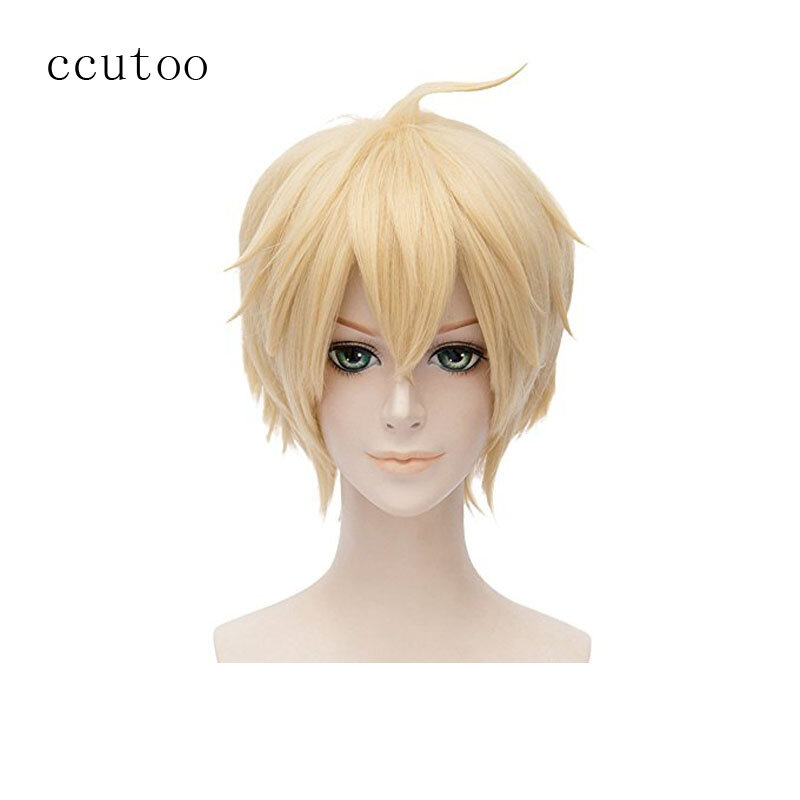 Ccutoo-Peluca de pelo sintético para Cosplay, pelo corto en capas, color rubio, 12 ", esponjoso, Seraph of the End, Mikaela, Hyakuya