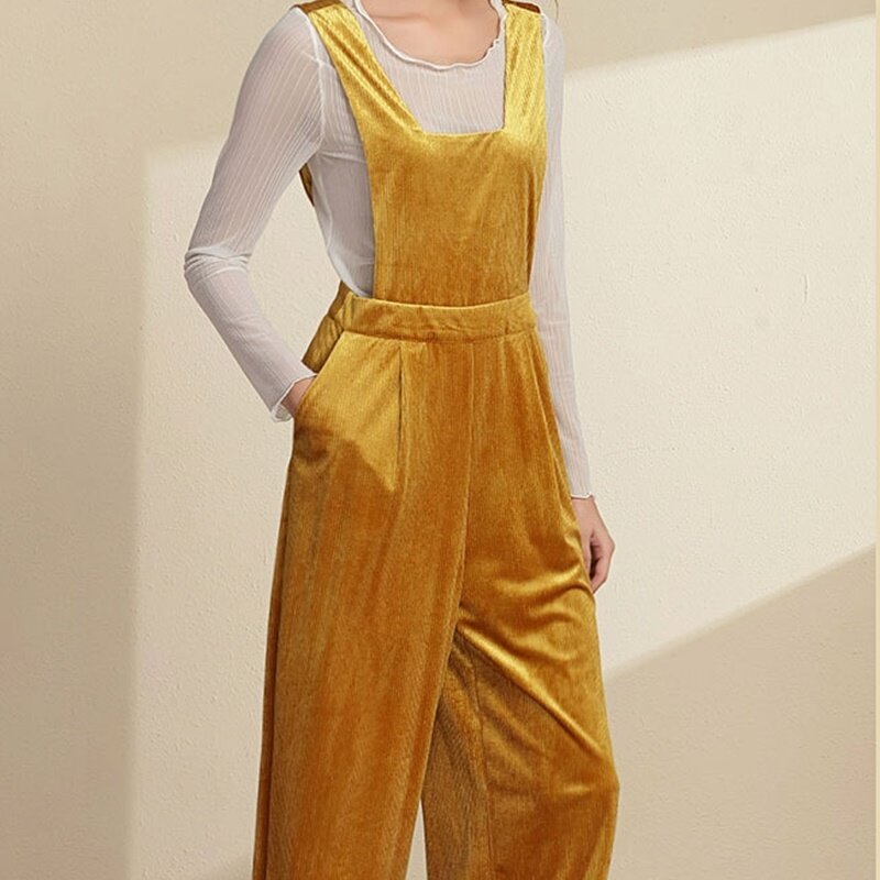 2019 New Womens Casual Vintage Jumpsuits Sleeveless Backless Yellow Loose Overalls Korean Sweet Paysuits Wide Leg Rompers DD1799