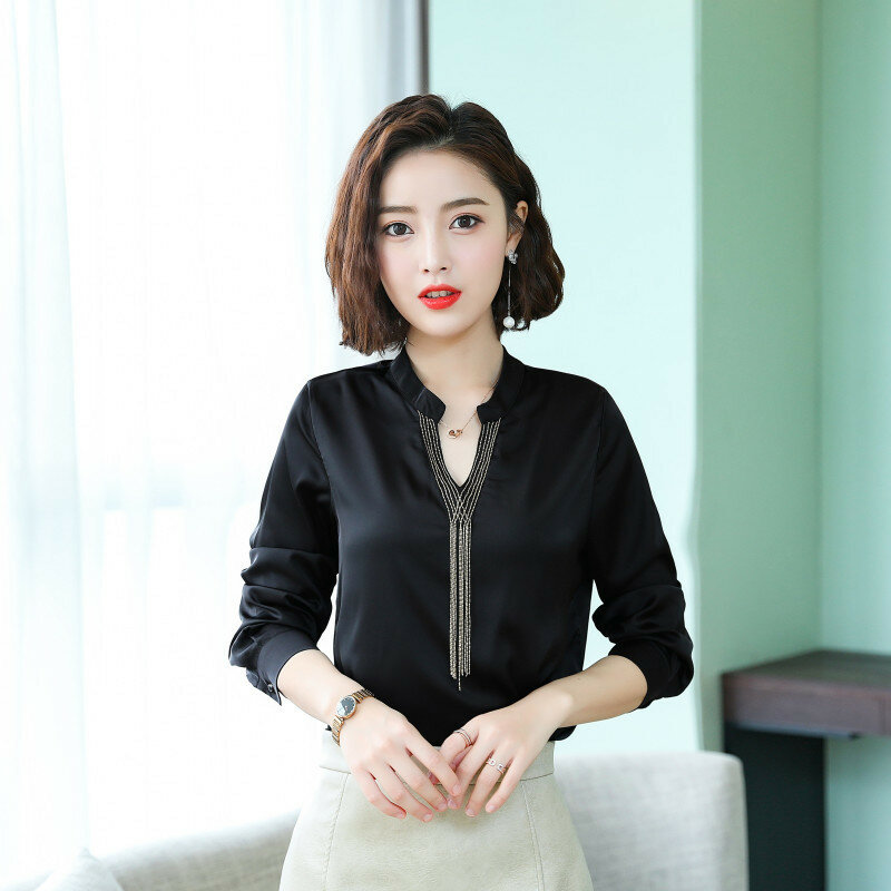 Spring Women Shirt Top Office Ladies Loose Plus Size Long Sleeve Blouse Female Thin V Collar Casual Fashion Shirts Clothes H9151