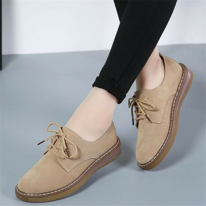 Genuine Leather women's flat shoes retro Lace Up casual female flat shoes female students Soft comfortable sneakers