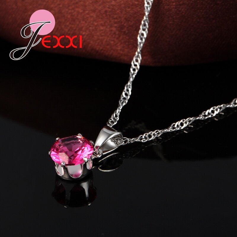 Fashion Jewelry Sets 925 Sterling Silver Needle Chain Necklace&Pendants Ball Shiny Shaped Earrings Suits Women Collar Brincos