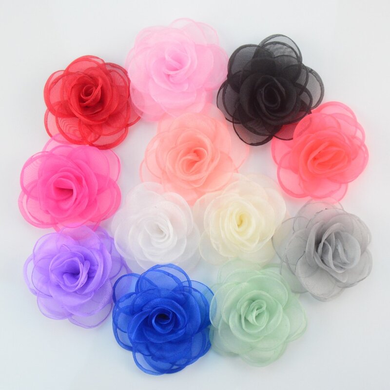 50 teile/los, 3,5 "zoll Sheer Organza Rose Blumen, Organza Blumen, Wählen Sie Farben