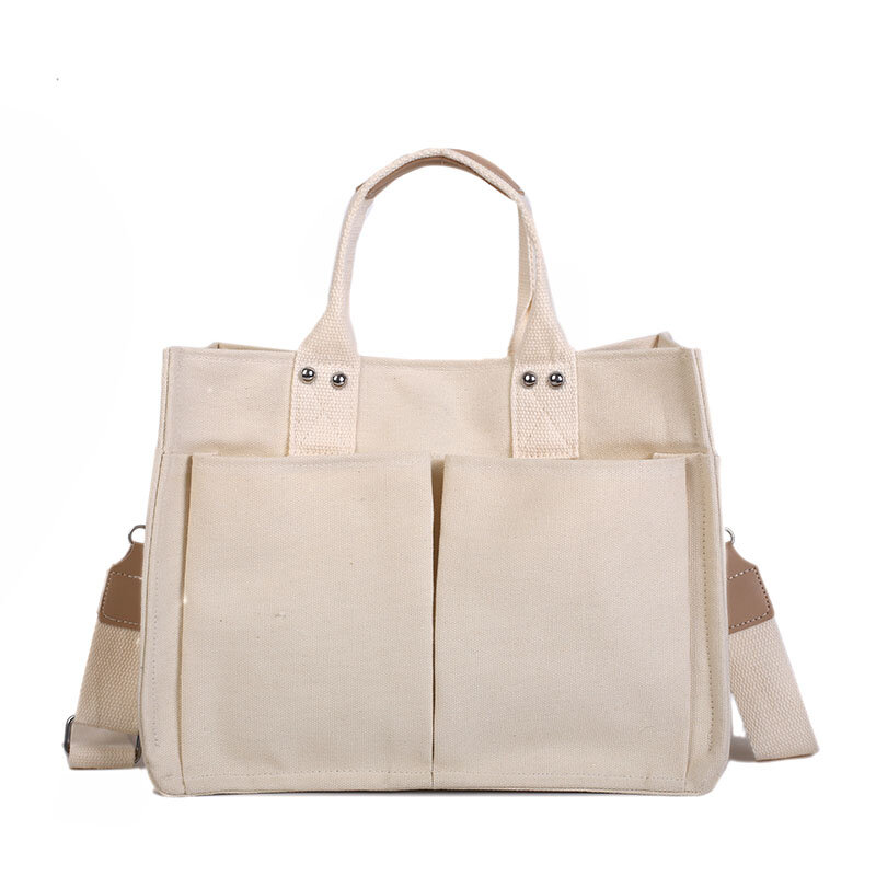 Bolsa de lona de algodón de alta calidad bolsa de playa Casual de gran capacidad plegable bolsas de supermercado Casuak bolsa de hombro para mujer en blanco
